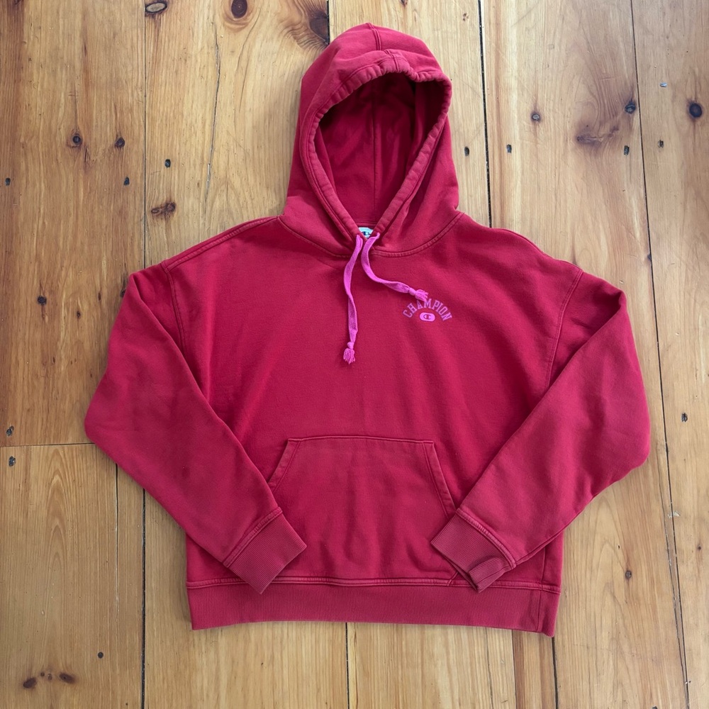 Champion Red Hoodie Sweatshirt | Women’s Small | Oversized Fit